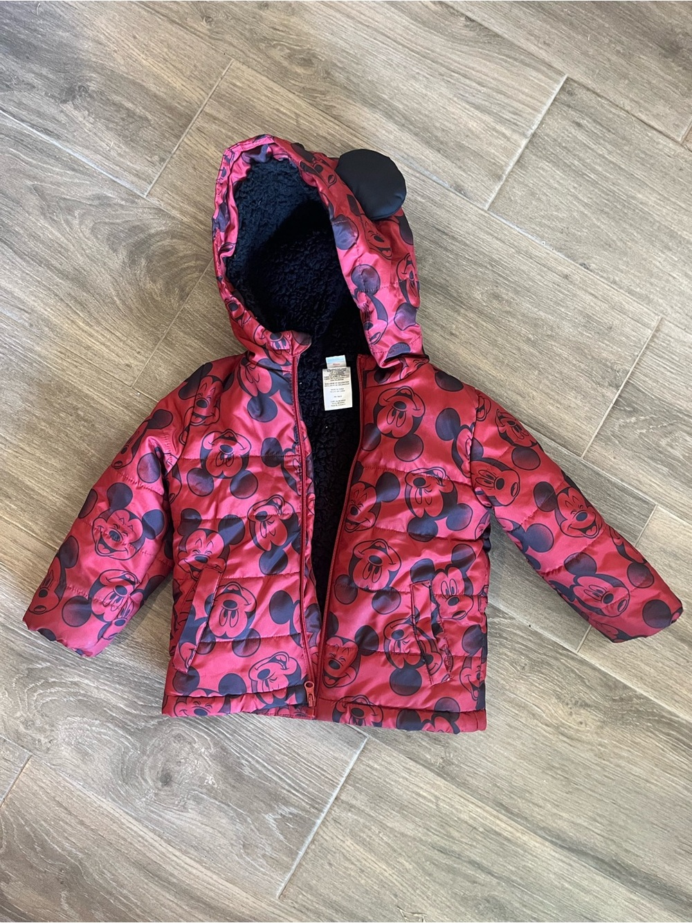 Disney Red Mickey Mouse Hooded Puffer Jacket